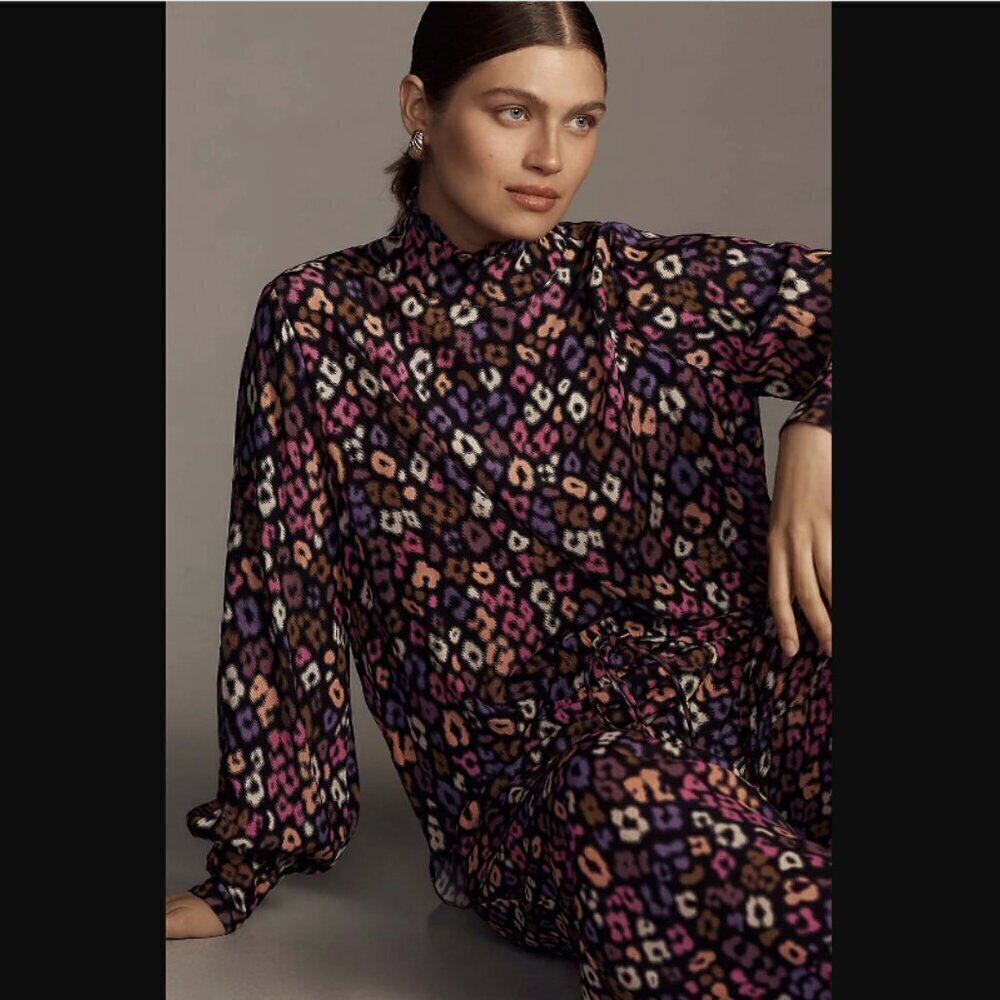 Anthropologie Essential Antwerp Ephraim Colorful Cheetah Print Turtleneck Top 6